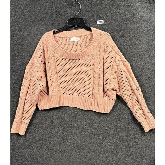 Urban Outfitters Cable Knit Cropped Sweater Womens Size S Dusty Rose Oversized - Picture 1 of 7